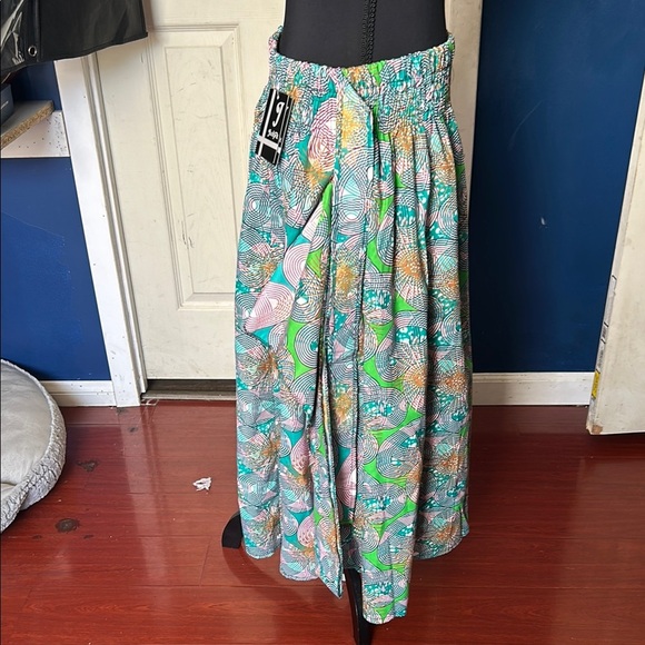 Blue and Yellow Maxi A-Line Pleated Skirt - Picture 3 of 5